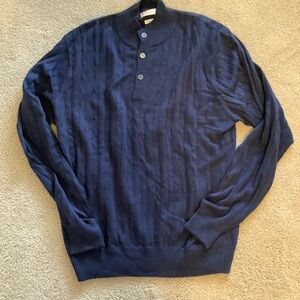 Peter Millar Mens Cashmere Silk Cable Sweater Lightweight Large Button Neck